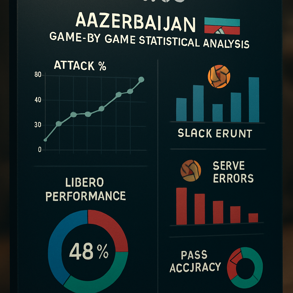 An infographic-style image combining volleyball elements and statistical analysis, with a focus on Azerbaijans